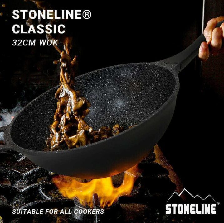 Non | - Lid Frying Cookware and 30CM Stir Wok Handle with Stick Kitchenware Stoneline